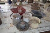 Coal buckets, enamelware, cowboy coffee pot etc.