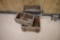 (3) wooden crates & rustic hand saw