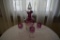 Cranberry decanter set with 3 glasses