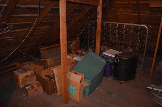 Bulk lot of vintage items in Northeast corner of attic as pictured to include