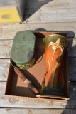Roseville vase & primitive lunch box