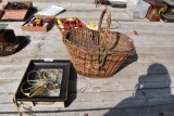 Lighted shadow box oriental picture & wicker basket