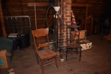 Vintage floor lamp, (2) birdcage stands, & (2) Vintage kitchen chair