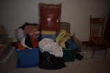 Large quantity of blankets, pillows, lace runners, etc.