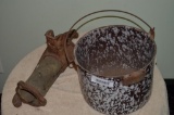 The Deming company pitcher pump head & enamel pail