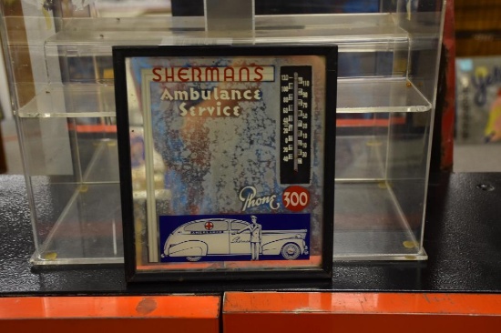 Sherman's Ambulance Service mirrored advertising thermometer