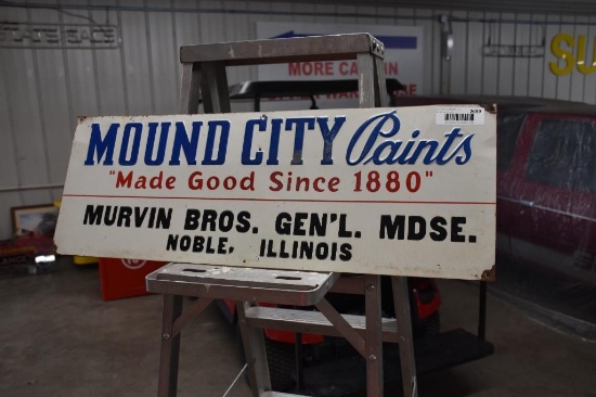 Mounds City Paints embossed metal single sided sign