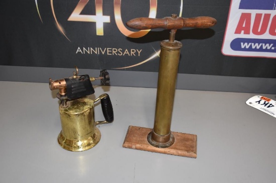 Early Brass torch and tire pump