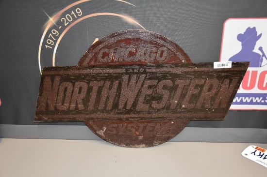 Chicago Northwestern single sided cast iron sign