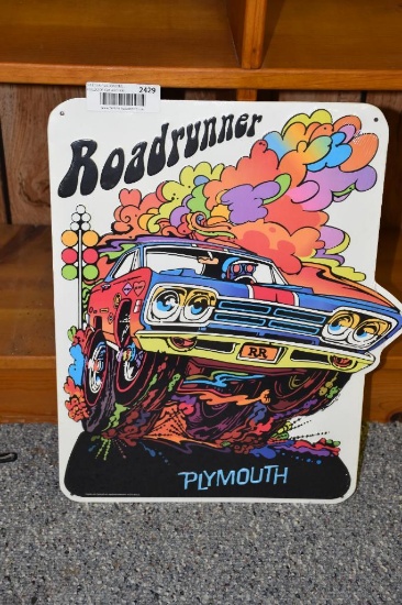 Roadrunner metal single sided embossed sign