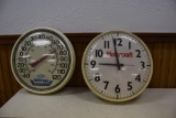 Motorcraft plastic battery operated clock and DuPont plastic thermometer