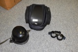 hard shell biker helmet with goggles and case