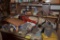 Older desk & homemade top shelf with small wooden bin at the east end included in this lot is all