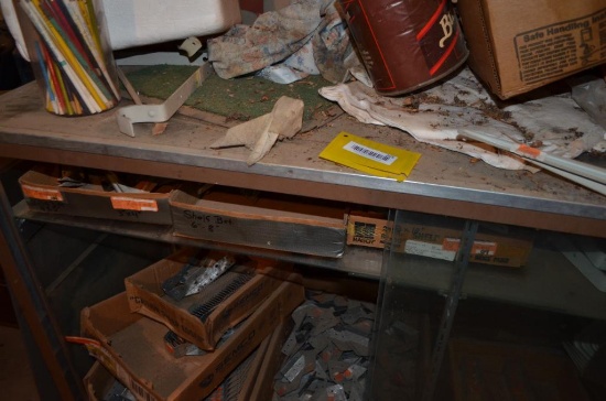 Glass front sliding door cabinet & contents