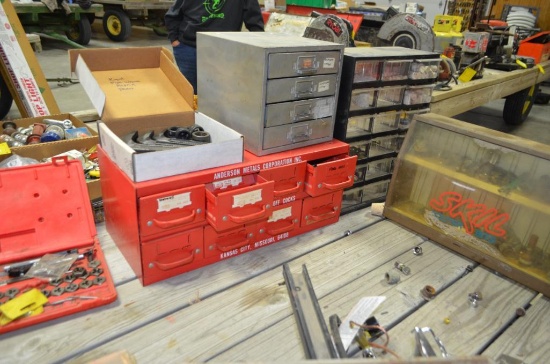 (4) organizers, Ridged pipe wrench repair parts & partial set of tap & dies