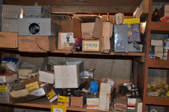 Very large selection of elec. Boxes, breakers, outlets, fuses, heat lamp bulbs, much more this