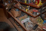 Contents on north & south sides of tiered store display including, hardware, few tools, & other