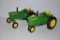 (2) John Deere 1/16 scale toy tractors - one narrow front; one wide front