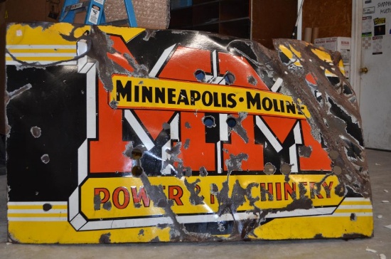 Minneapolis Moline Power & Machinery Single Sided Porcelein Neon Dealership Sign