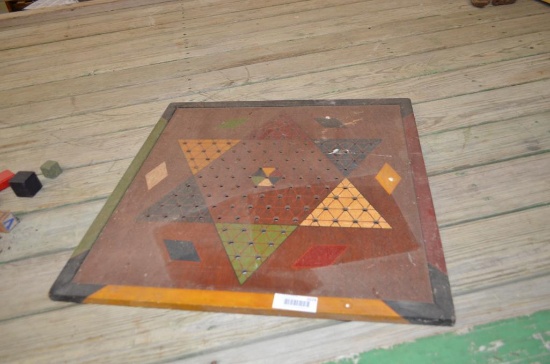 Rustic wooden Chinese Checker board in early paint