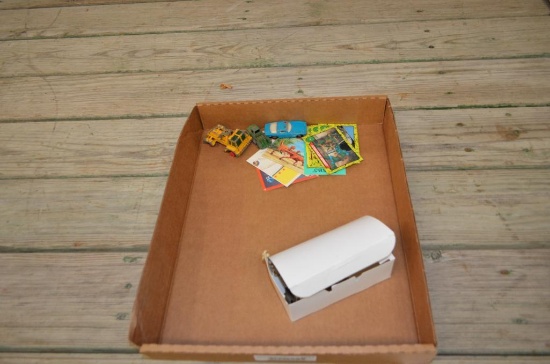 Vintage Matchbox cars, Teenage Mutant Ninja Turtle cards, & Vintage pipe