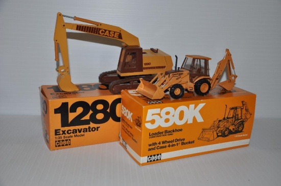 Conrad Case 1280 excavator and 580K backhoe 1/35 scale toys, sells one money