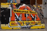 Minneapolis Moline Power & Machinery Single Sided Porcelein Neon Dealership Sign