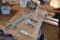 Wooden work bench and contents