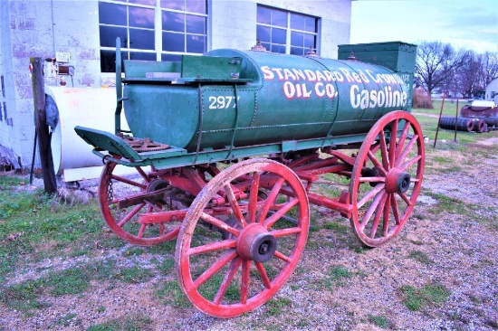 Antique horse drawn Red Crown Standard Oil Co. petroleum tanker