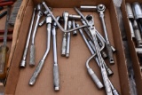 Flat of various 3/8 in. ratchets & extensions most are USA made