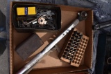 Flat of misc. tools to include a torque wrench, metal stamps, & other items