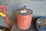 Older small wooden cabinet & rustic gas can