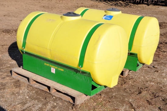 (2) 200 gal. horizontal poly tanks on metal stands