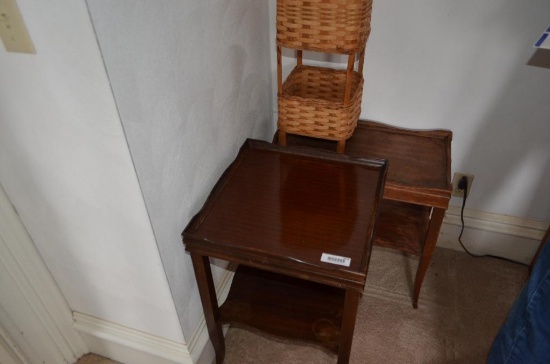 (2) Modern end tables & wicker basket