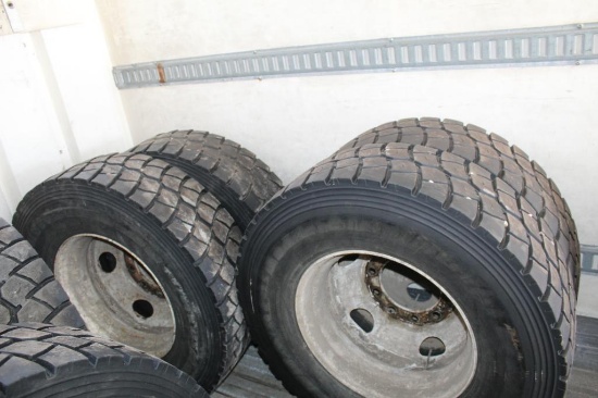 (4) 315/80R22.5 Tires on Steel Hub Pilot Rims