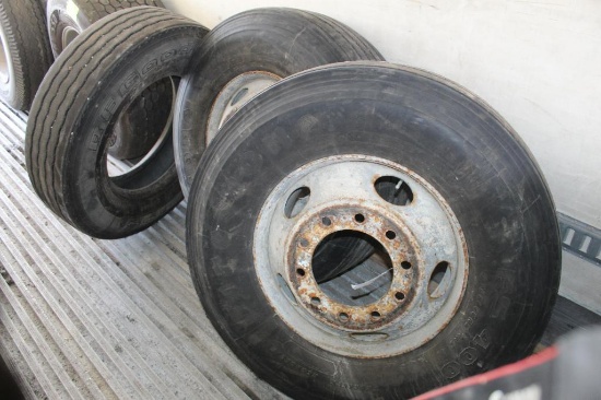 (2) 315/80R22.5 Tires on Steel Hub Pilot Rims