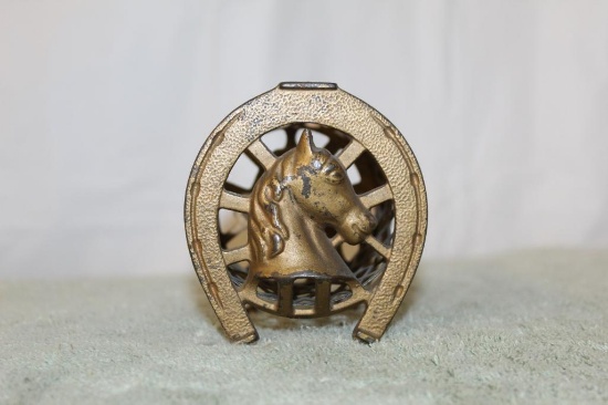 Cast Iron Horseshoe Bank with Horses