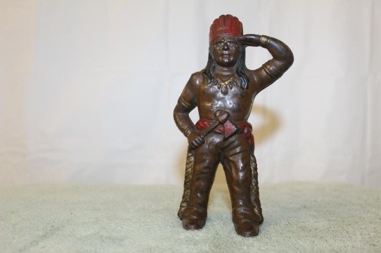 Cast Iron Native American With Tomahawk Bank