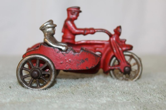 Cast Iron Motorcycle Policeman with Side Car