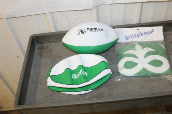 Pioneer Seed Windsock and (2) Pioneer Seed Footballs