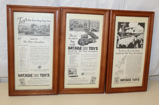 (3) Framed and Matted Arcade Toys Advertising