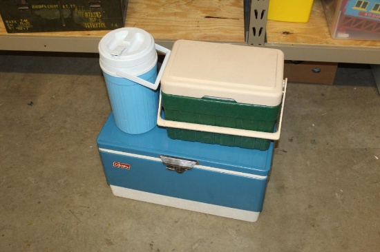 (2) Coolers and Water Jug