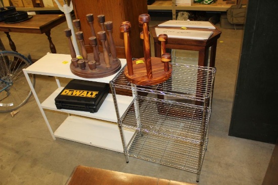 (2) Metal Shelving Units and Candle Holders