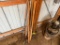 Garden cultivator, wooden wheel barrow handles & 2 corn rakes
