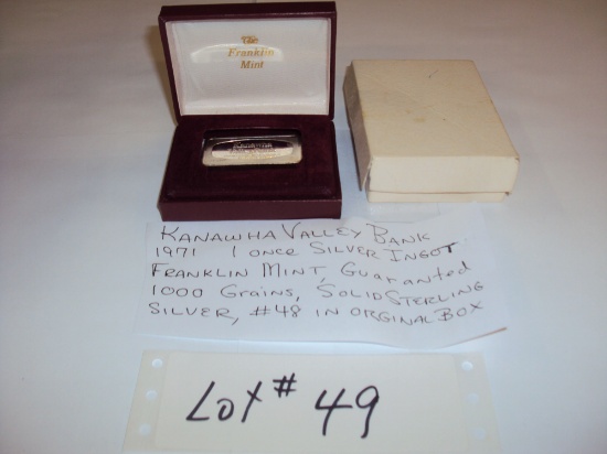 KANAWHA VALLEY BANK 1 OUNCE SILVER INGOT