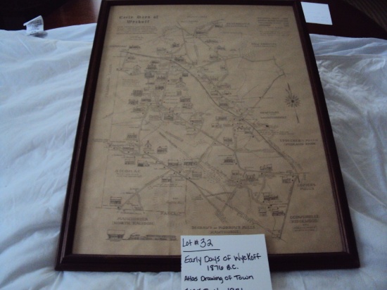 EARLY DAYS OF WYCKOFF, 1876 B.C. ATLAS DRAWING OF TOWN BY C.K. THOLL - 1971 WITH WOOD FRAME