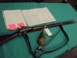 US HARPERS FERRY, 58 CAL. MARKED 1860 US-J WITH ORIGINAL BAYONET AND POWDER HORN.  SOLD WITH A RESER