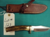 RANDALL KNIFE MODEL 23, STAG HANDLE WITH COMPASS AND ORIGINAL SHEATH