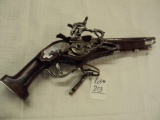 GERMAN MADE WHEEL LOCK PISTOL, CAL UNKNOWN,  INITIALED M.W.W. WITH KEY