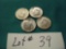 (4) 1964 KENNEDY HALF DOLLAR SILVER COINS - VERY GOOD SHAPE